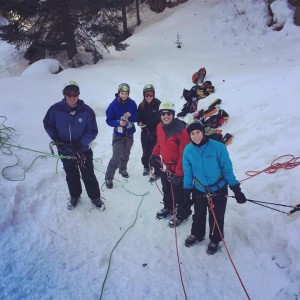 A group ice climbing in Telluride Colorado